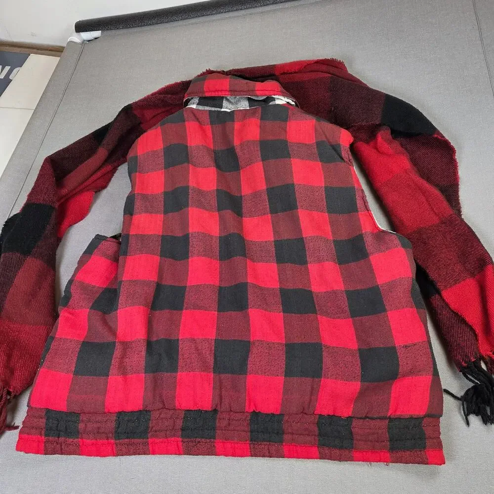 Unbranded Reversible Buffalo Plaid Vest Scarf Set Red Black Adult Large